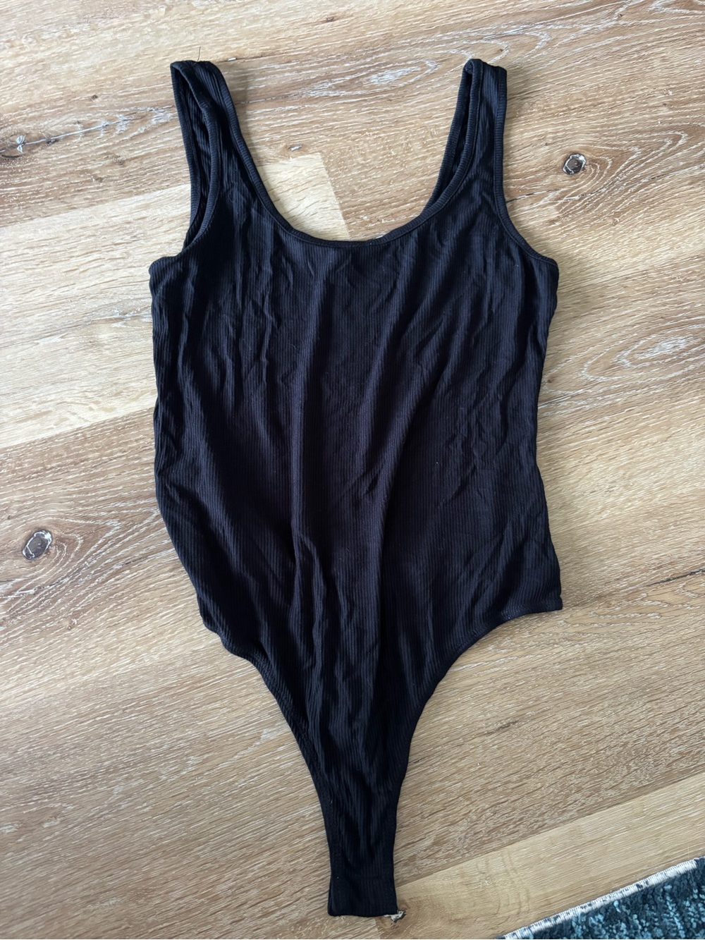 Timing Black Ribbed Scoop Neck Bodysuit